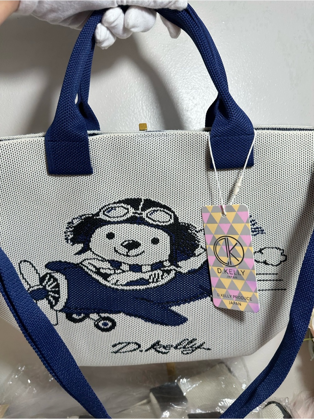 D. Kelly Japan Navy and Cream Tote Bag